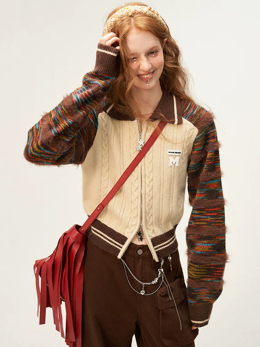 Line Mixed Zipper Double Sweater Cardigan