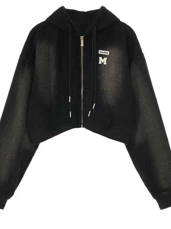 Sweat à capuche zippé Y2K court à capuche décontracté + jupe