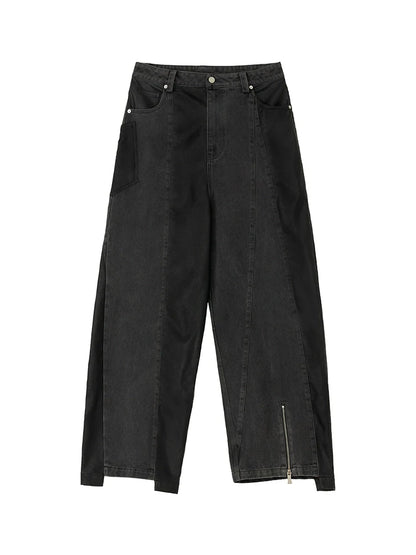 Denim Leather Patchwork Pants