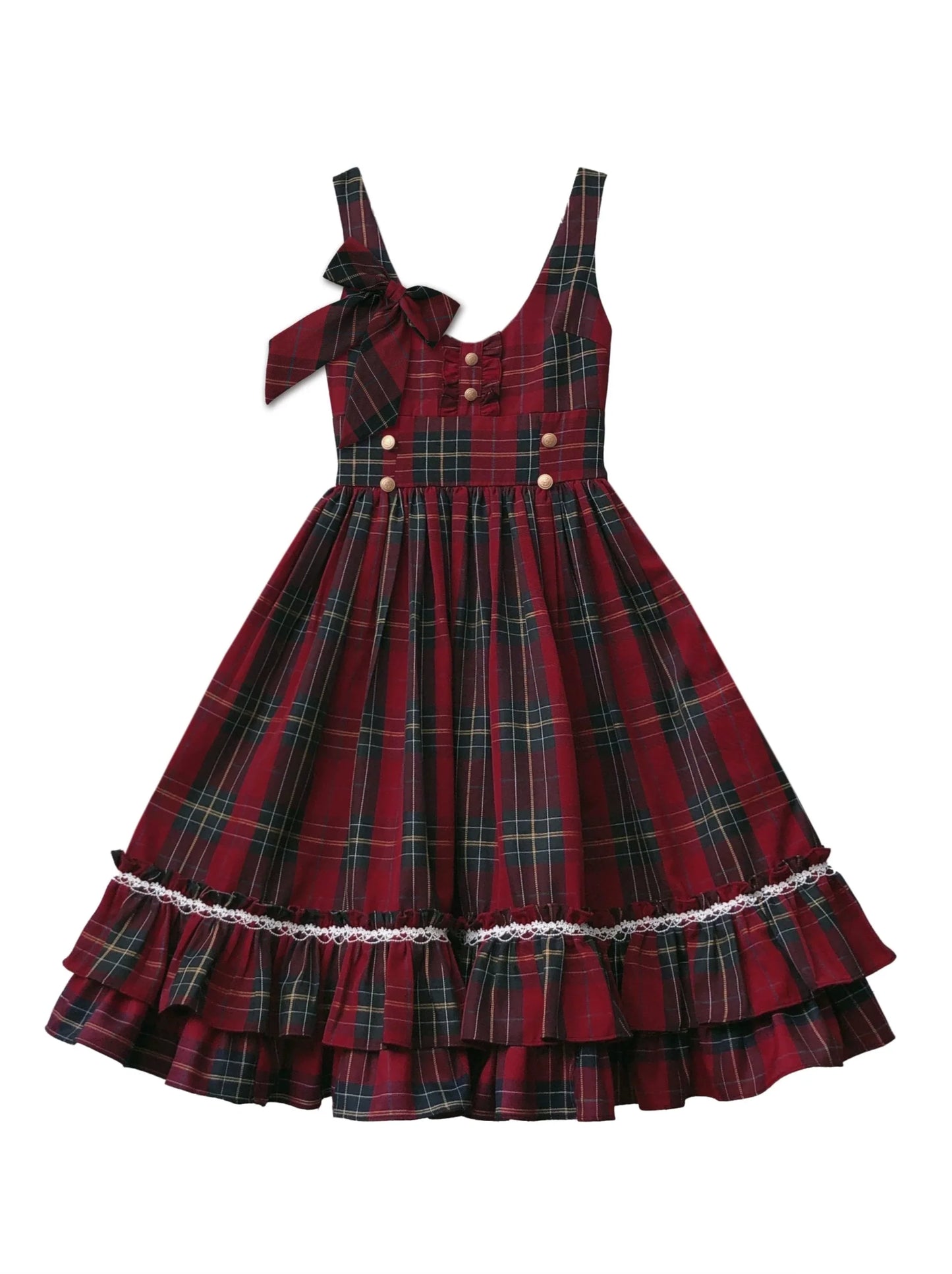 Robe Col Ruban Capuche Tête Montante Rouge Petit + Écharpe À Volants Plissée Cape Manteau Chemise À Carreaux