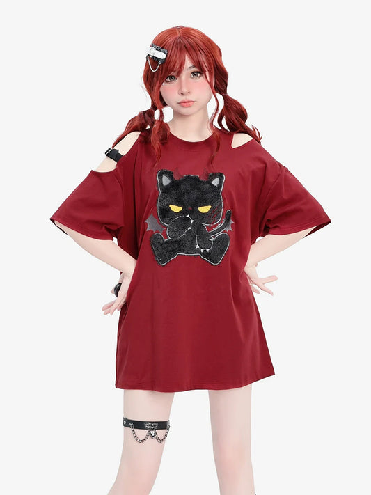 Cat Dark Design Loose Top Black