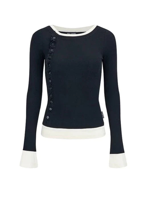 Stitch Round Neck Fake Two Piece Sweater