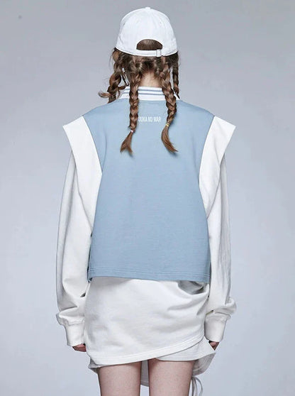Gilet sportif en tricot bleu-blanc