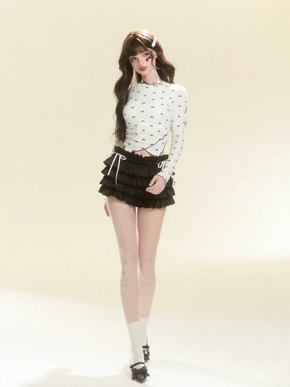 Lace-up Ribbon Slim Bag Top