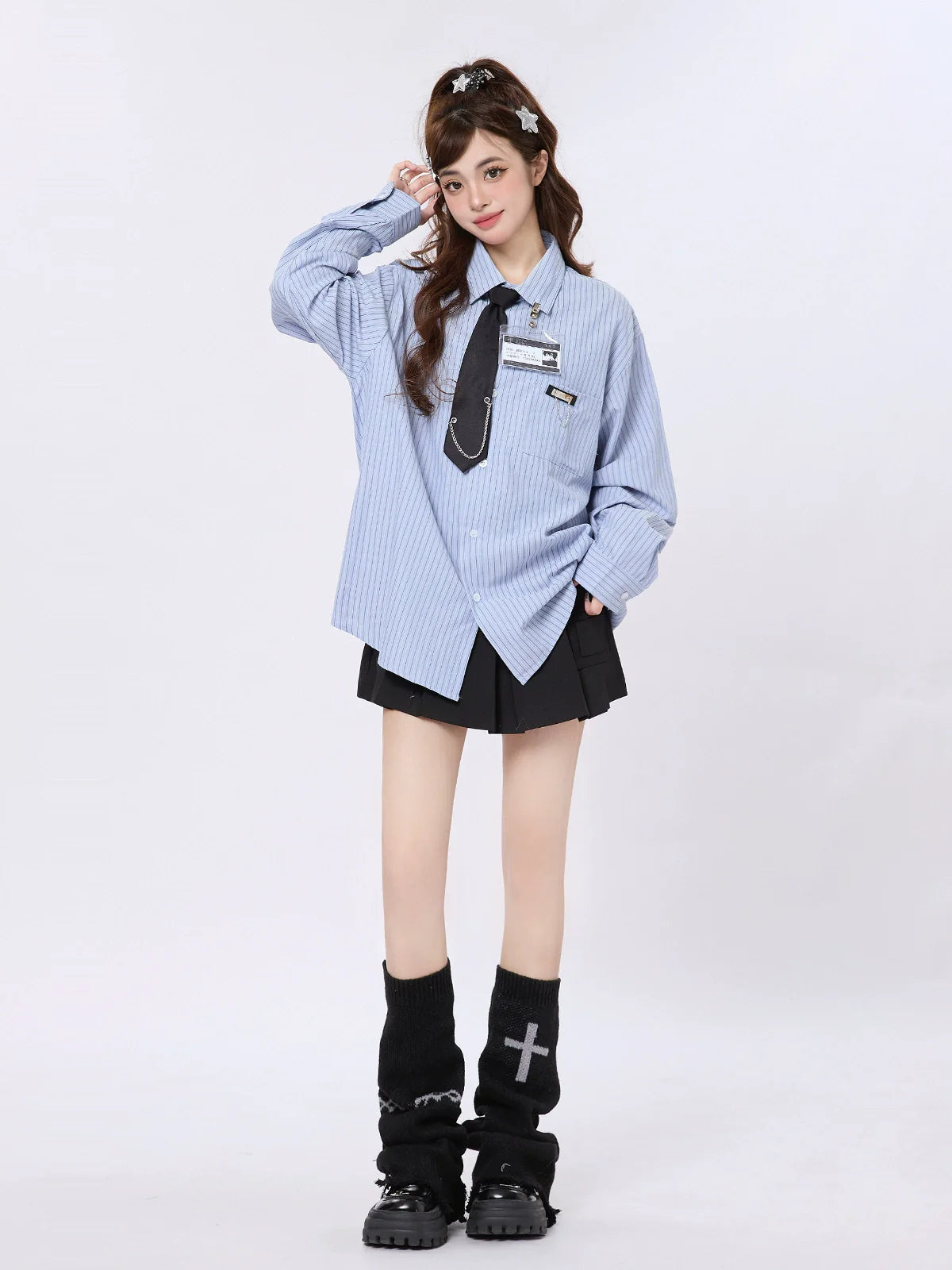 Shirt College Striped Loose Style American