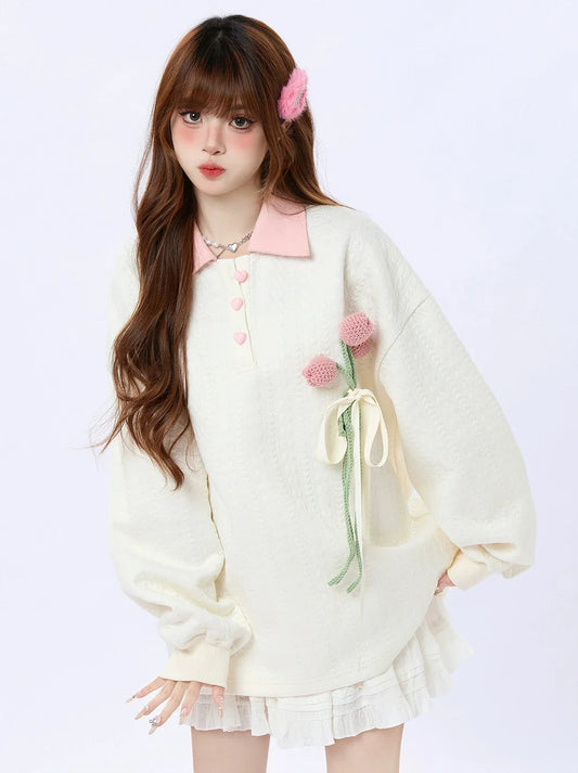 Tulip Collar Sweatshirt Polo Knit