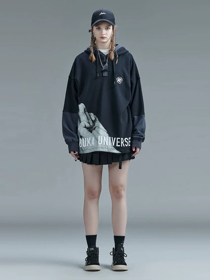 Faux Sweatshirt Stitch Two-piece Contrast Hooded