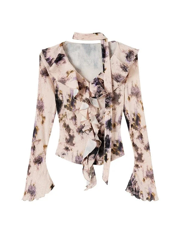 Ruffle Design Niche V-Neck Top
