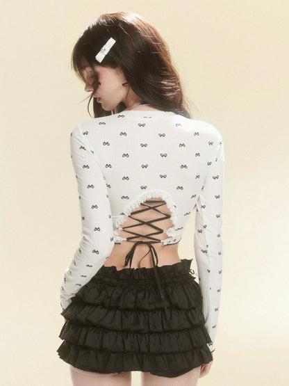 Lace-up Ribbon Slim Bag Top