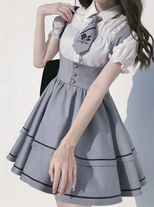 Ensemble jupe bouffante tutu chemise Berry + Tie Cake chemise à manches sauvages manches longues bretelles