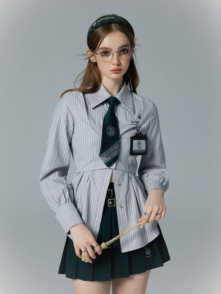 Collar Striped Faux Two-piece Polo Shirt