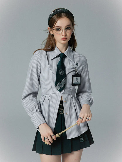 Collar Striped Faux Two-piece Polo Shirt