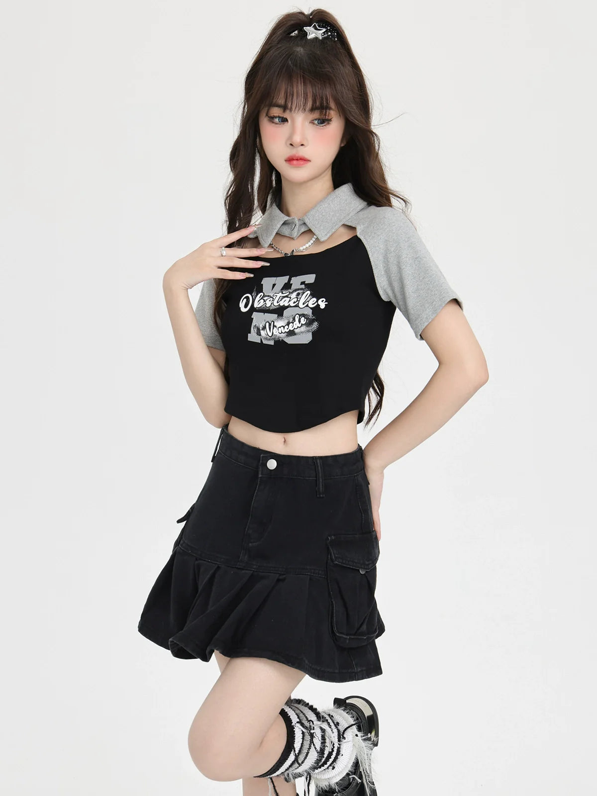 American Polo Letter Top Kurzer Print Retro