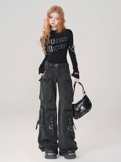 Hals hoch offen schwarz Top Stil Punk zurück