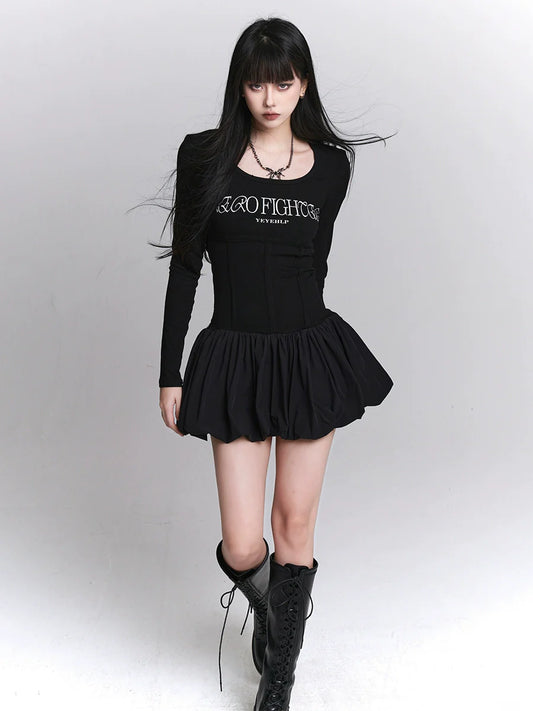 Letter Girl Dress Little Ghost Black