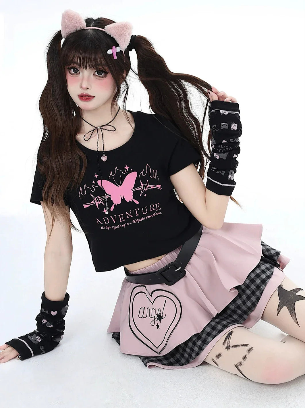 Butterfly Dream T-Shirt Short Slim Ribbon Back