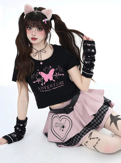Butterfly Dream T-Shirt Short Slim Ribbon Back