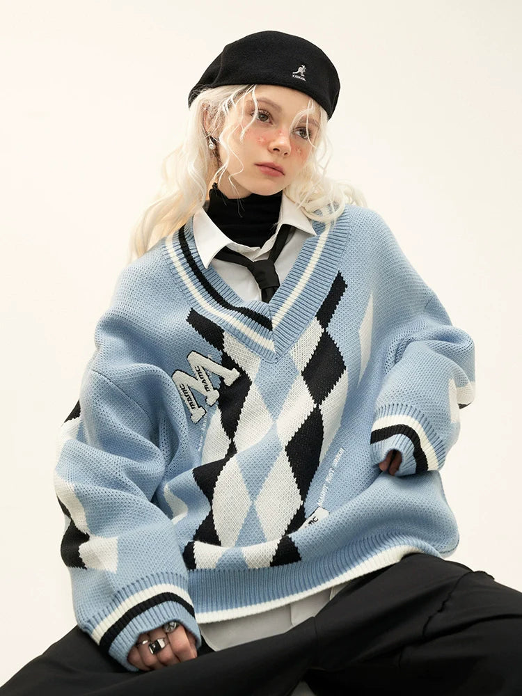 ブルーニット ルーズオーバー アーガイルカレッジ