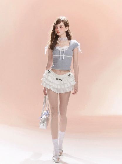 French Little Girl Top Ribbon Short