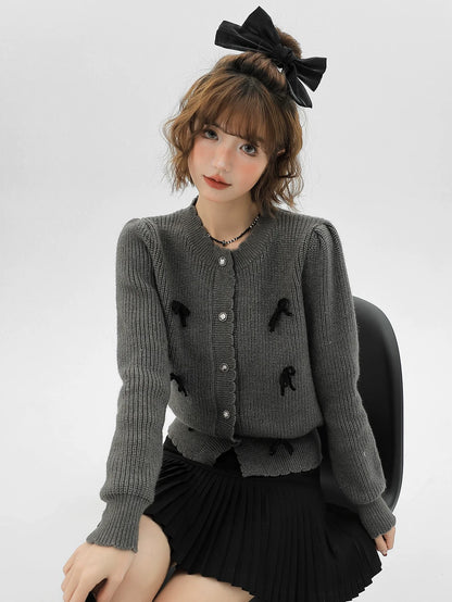 Cardigan Gray Knit French Ribbon