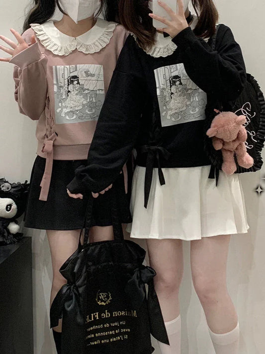 Illustration Printed Doll Color Sweatshirt