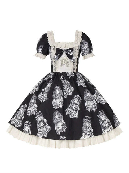 Ensemble de robe de nuit brodé de poupées imprimées