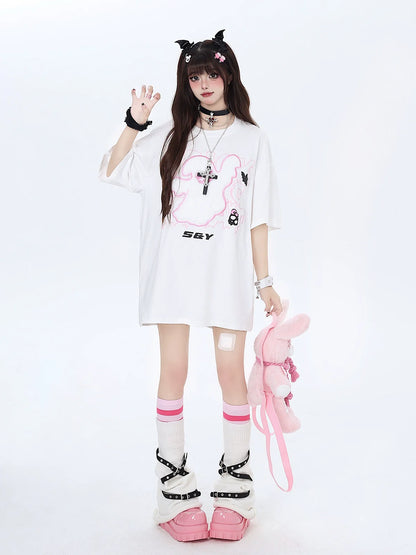 Lockere Stickerei Dunkles kleines T-Shirt Ghost