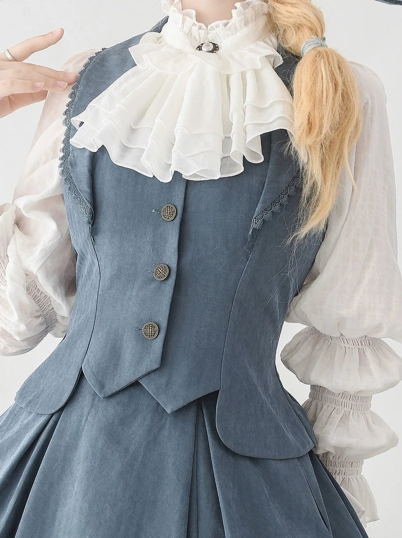 Weste Retro Farbig Klassisch + Lang Ausgestellt Bluse Rock