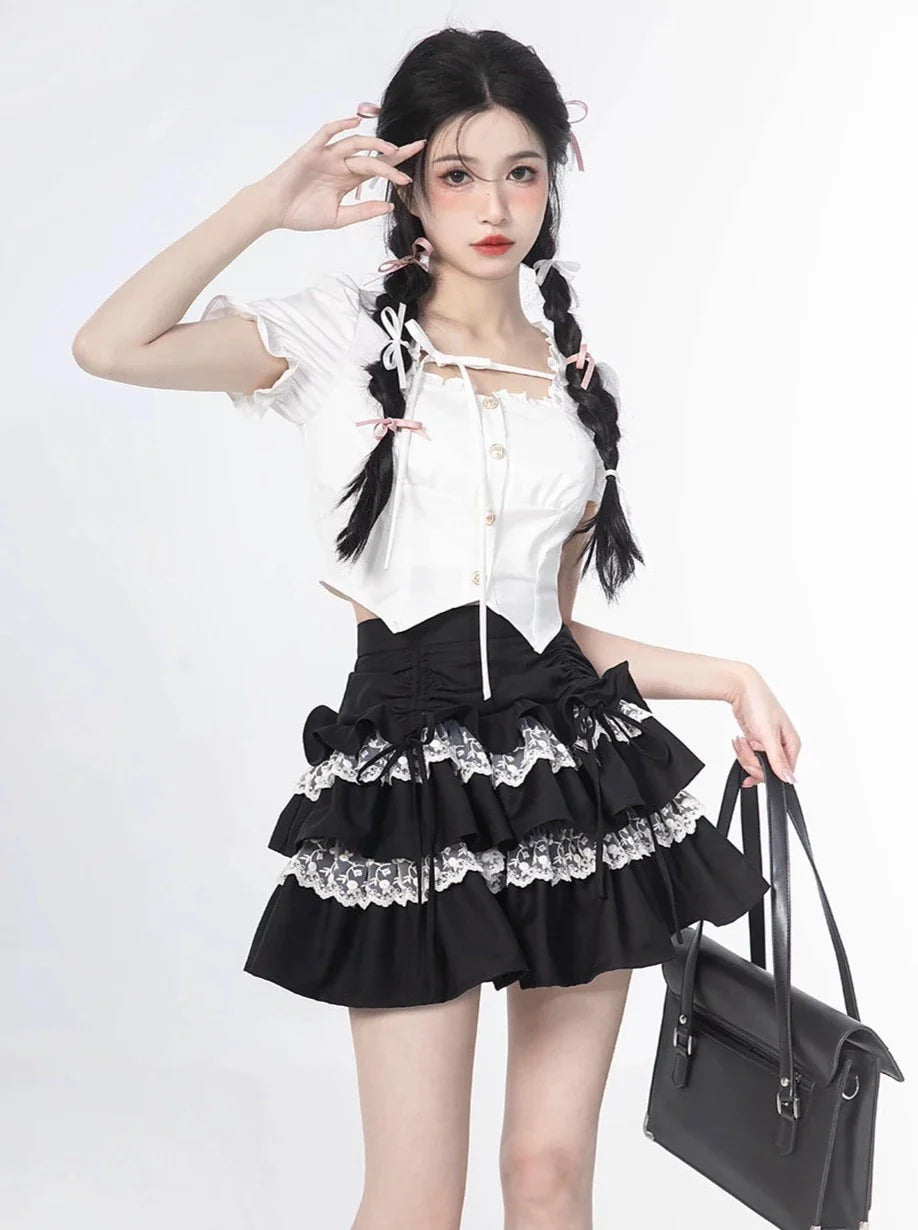 Cake Blouse Top + Sleeve Skirt Puff Ruffle