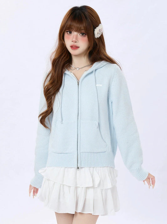 Cream Knit Foodie Blue Cardigan