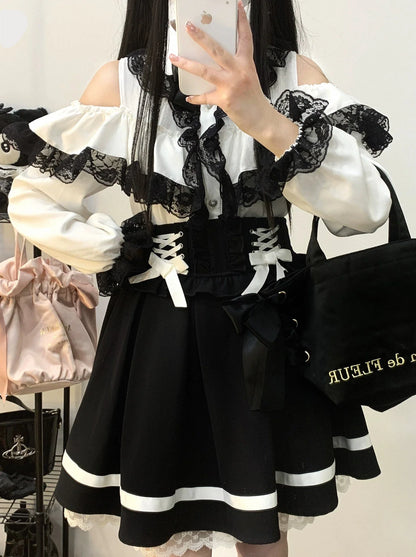 リボンレースオフショルダーシャツ