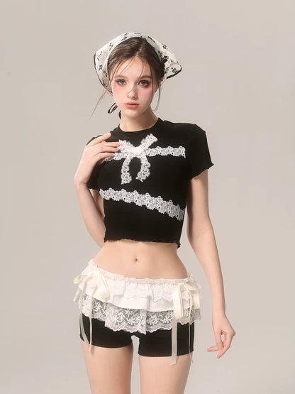 Lace Black Bow Niche Shorts Design