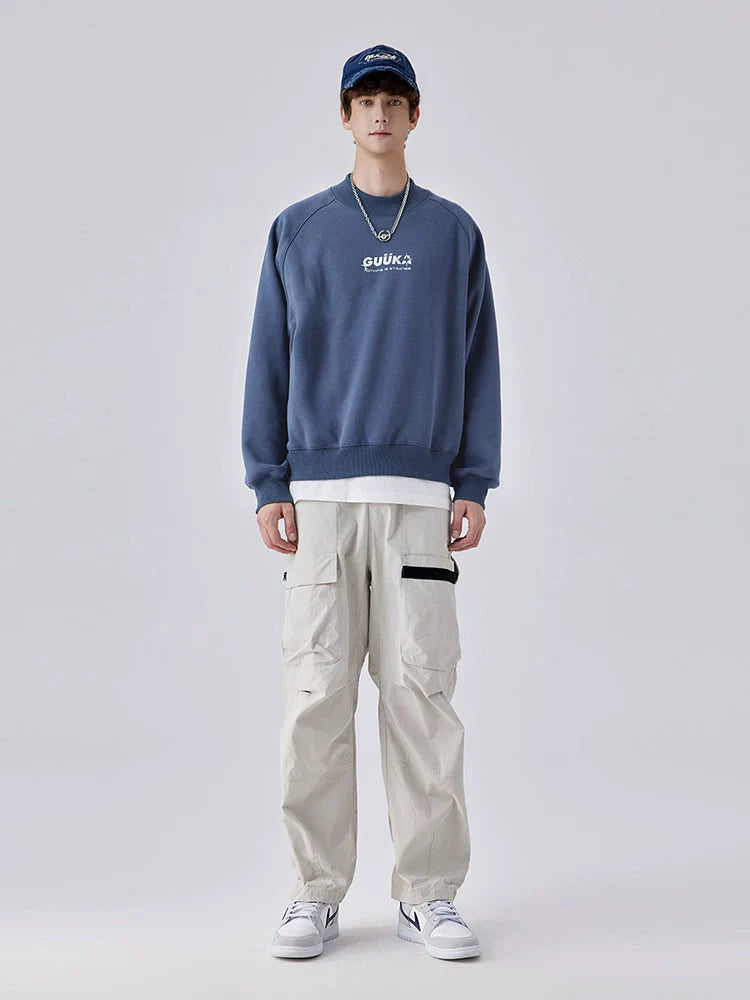 Fog Sweatshirt Unisex Neck Blue Round