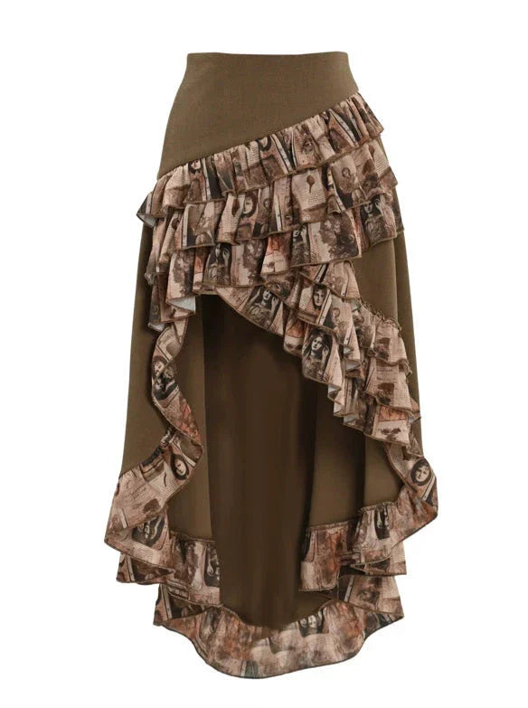 Sac à volants, jupe traînante en PU, taille steampunk, style antique rétro