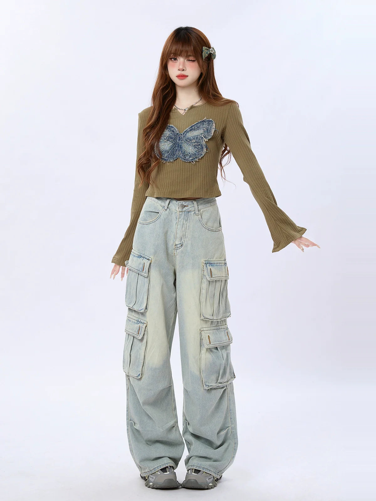 Washed Pocket Pants American Loose Cargo