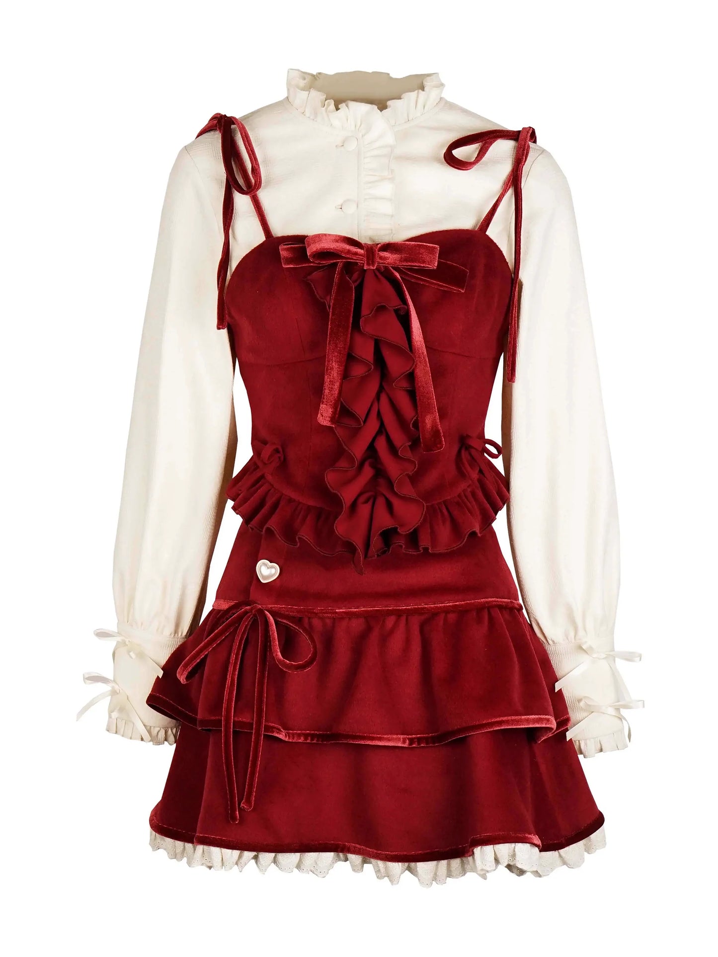 Veste courte à volants en ruban, support de chant, couleur foncée, motif chemise, jupe, costume