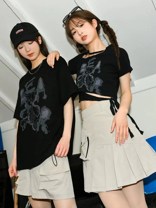 T-shirt noir slim court à bretelles Midnight Bear