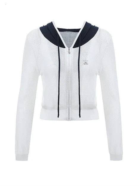 Sheer Zip Mesh Knit Short/Long Hoodie