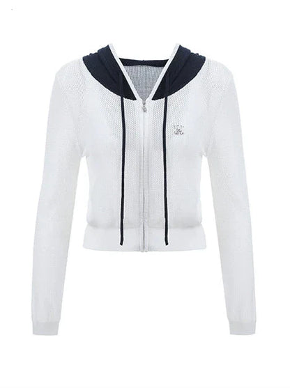 Sheer Zip Mesh Knit Short/Long Hoodie