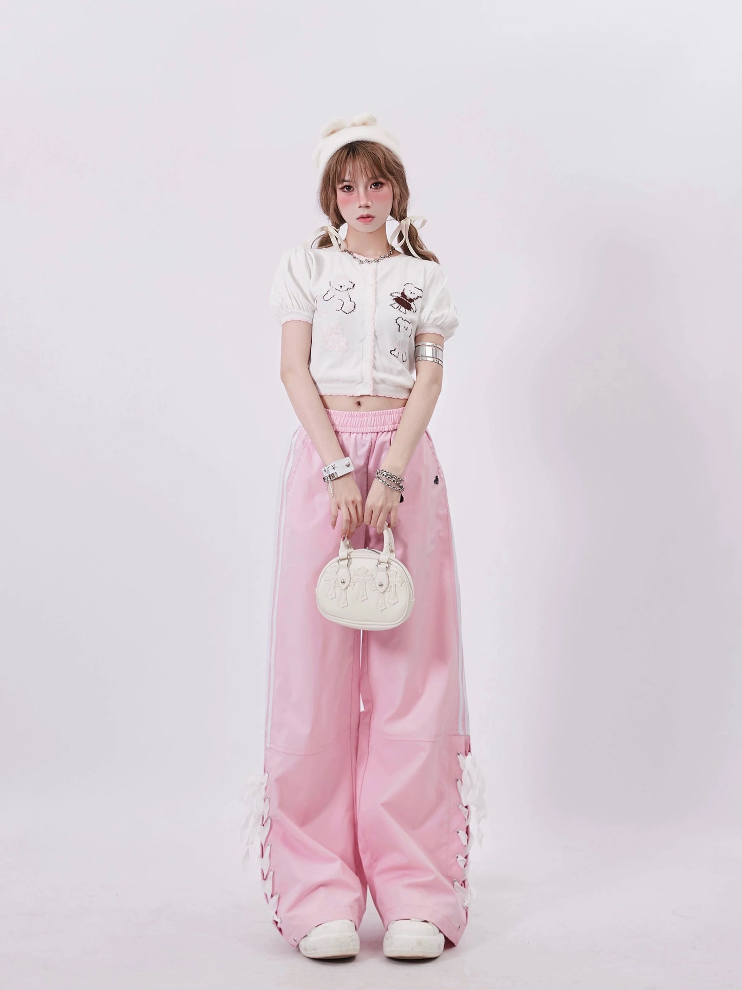 Casual Pants Wide Pink Sweet