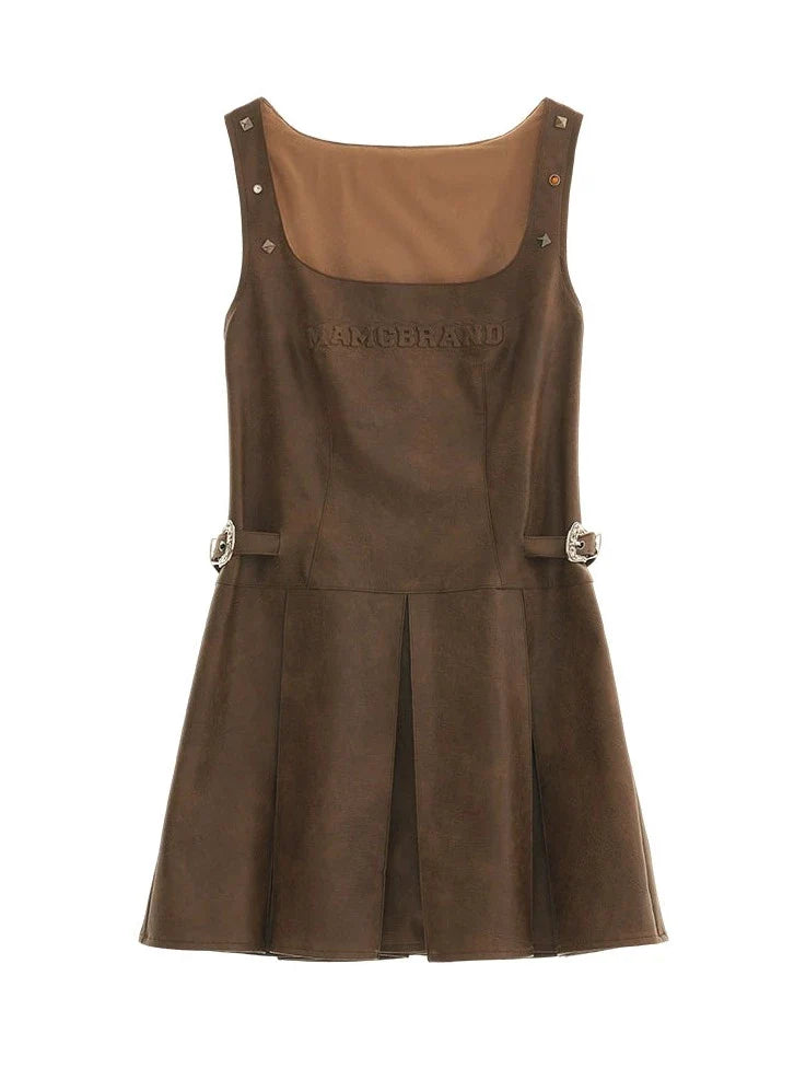 Suspender Skirt Letter Leather Printed