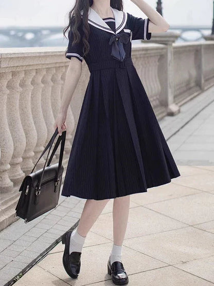 Dress Emblem Collar Striped Black + Badge Ribbon Sailor
