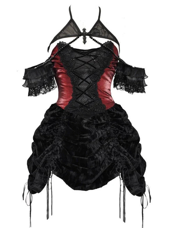 Robe bustier gothique en velours avec cordon de serrage et col araignée