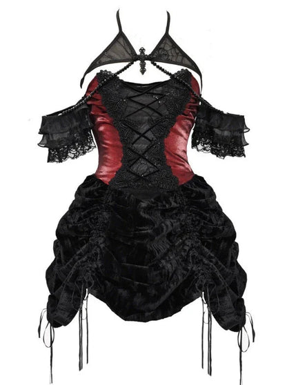 Robe bustier gothique en velours avec cordon de serrage et col araignée