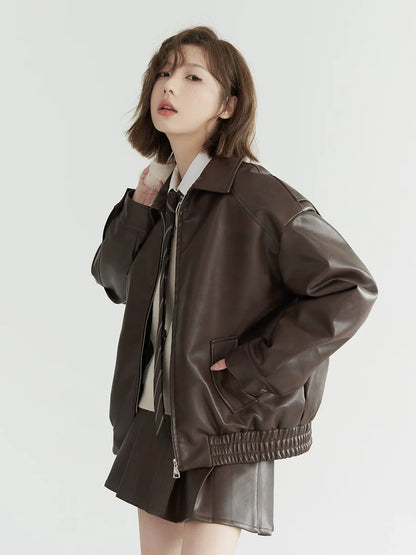 Veste courte rétro en cuir