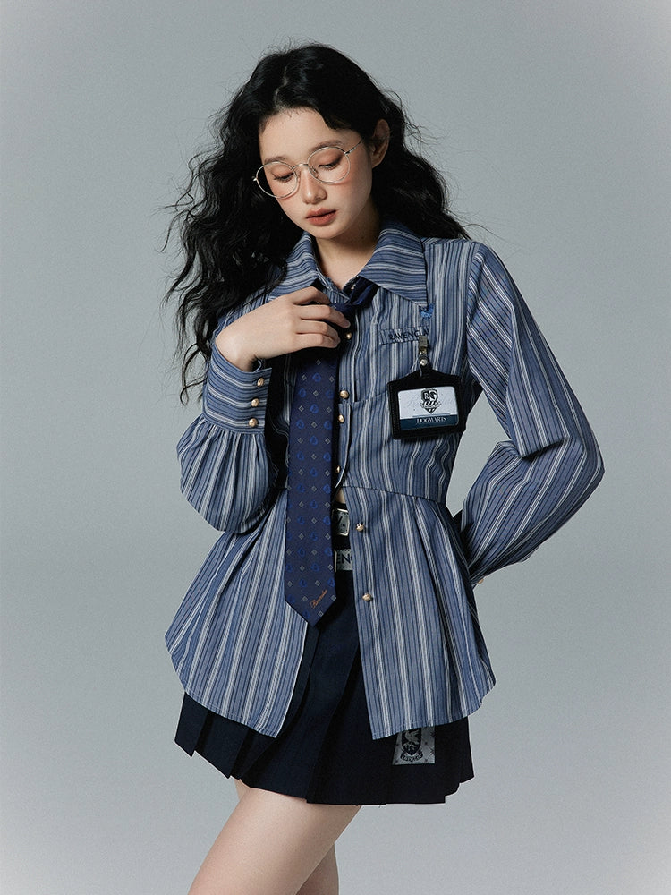 Collar Striped Faux Two-piece Polo Shirt