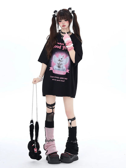 Süßes Kaninchen T-Shirt Girly Loose Angel