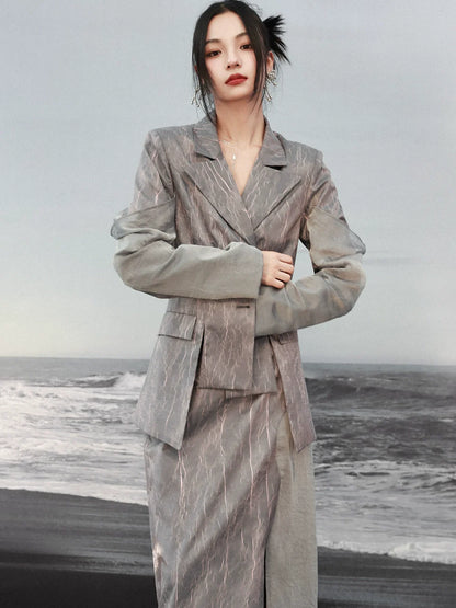 Veste texturée marbrée plissée de conception de costume