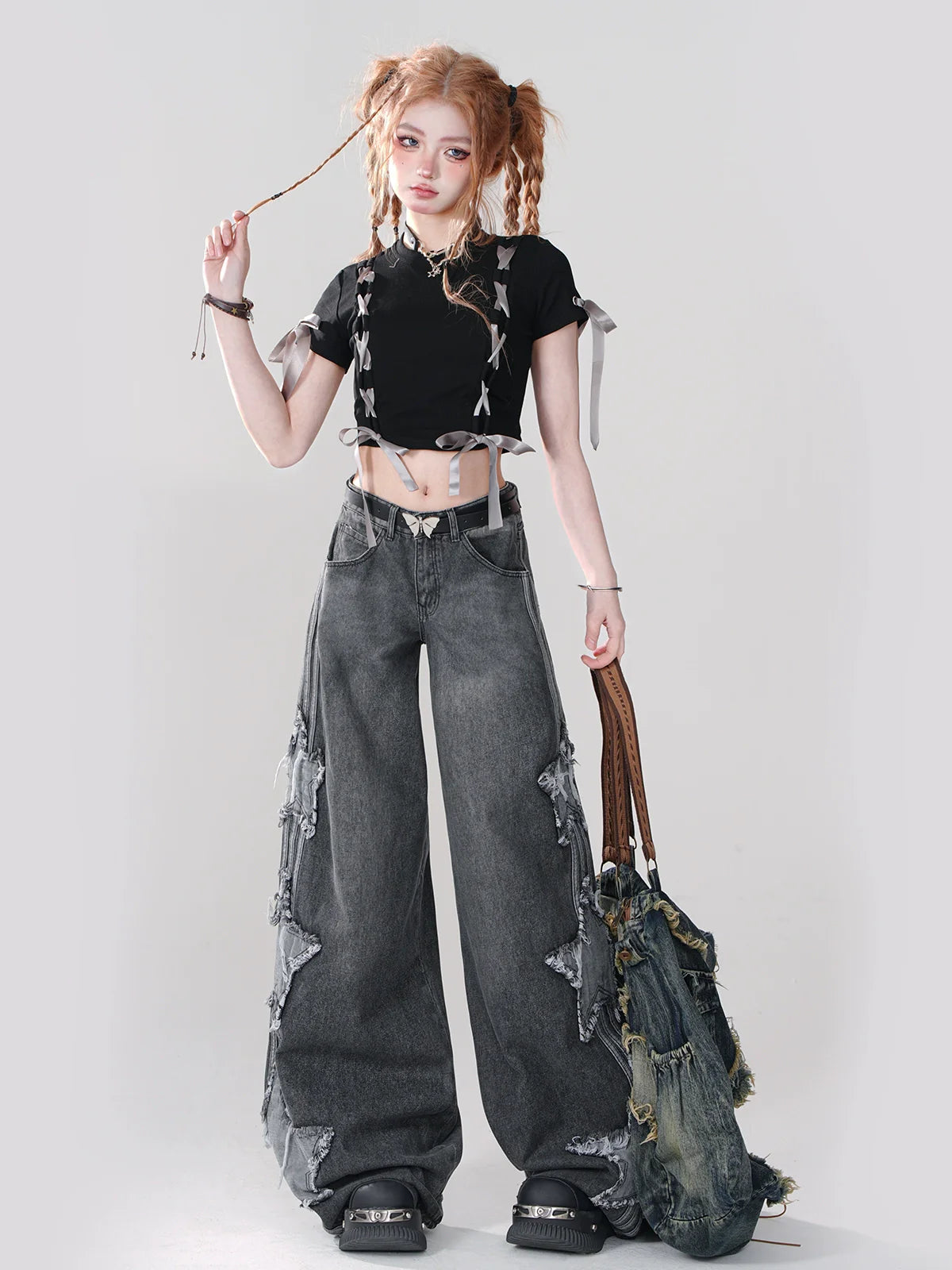 Ribbon T-Shirt Knot Design Love Short Black