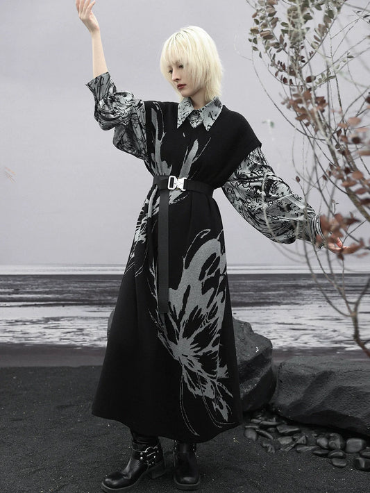 Robe gilet foncée papillon